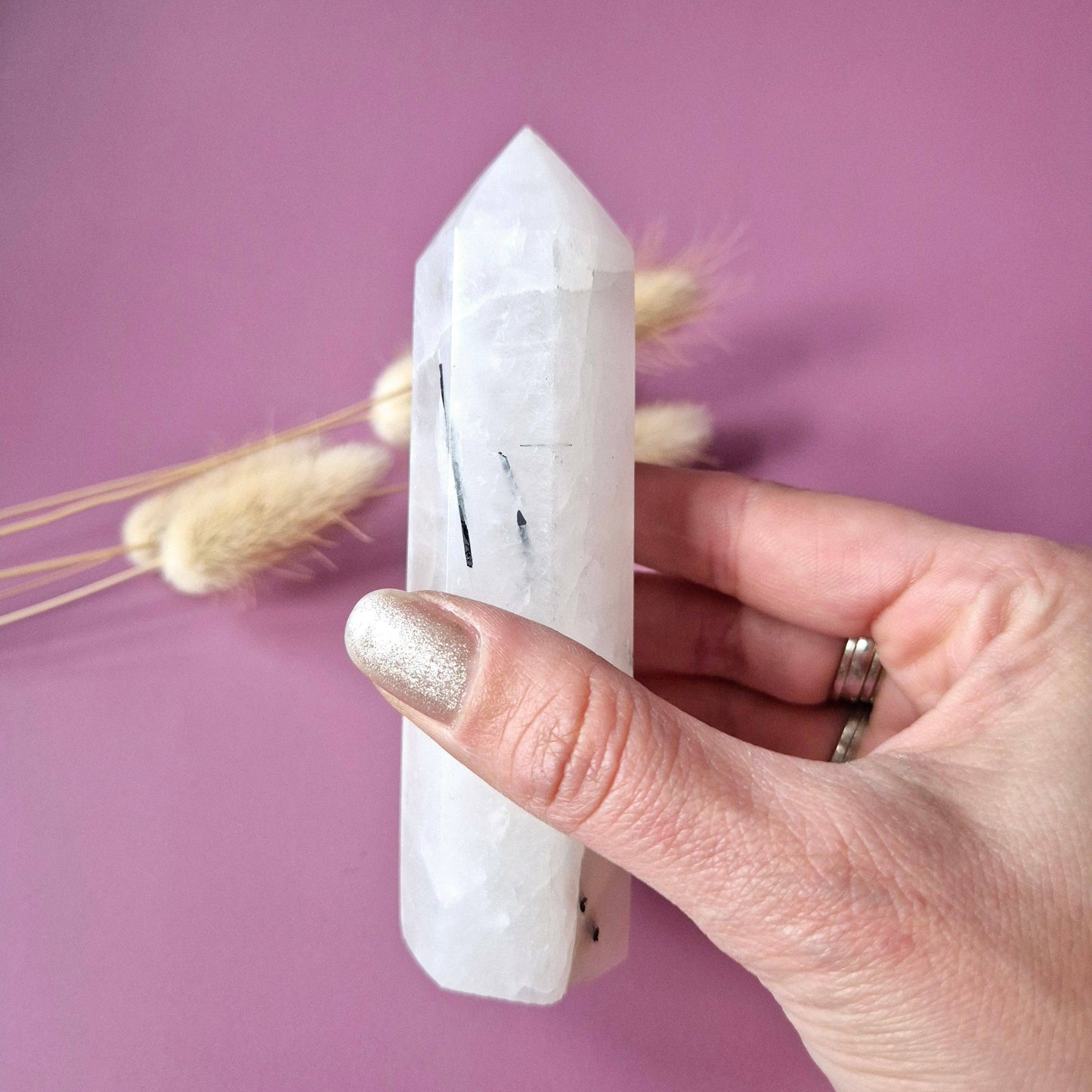 Gemstone Black Tourmaline in Quartz Tower (8–10 cm) Protective • Purifying • Balancing