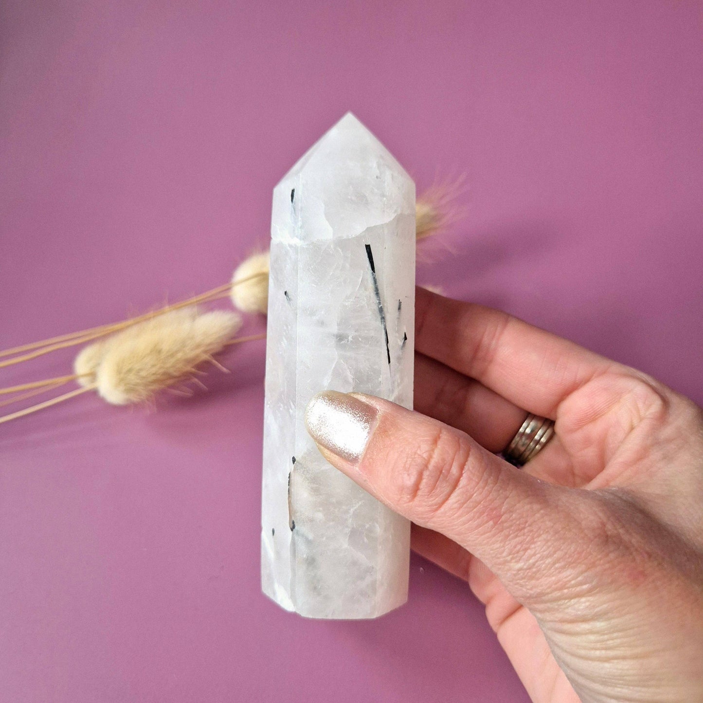 Gemstone Black Tourmaline in Quartz Tower (8–10 cm) Protective • Purifying • Balancing
